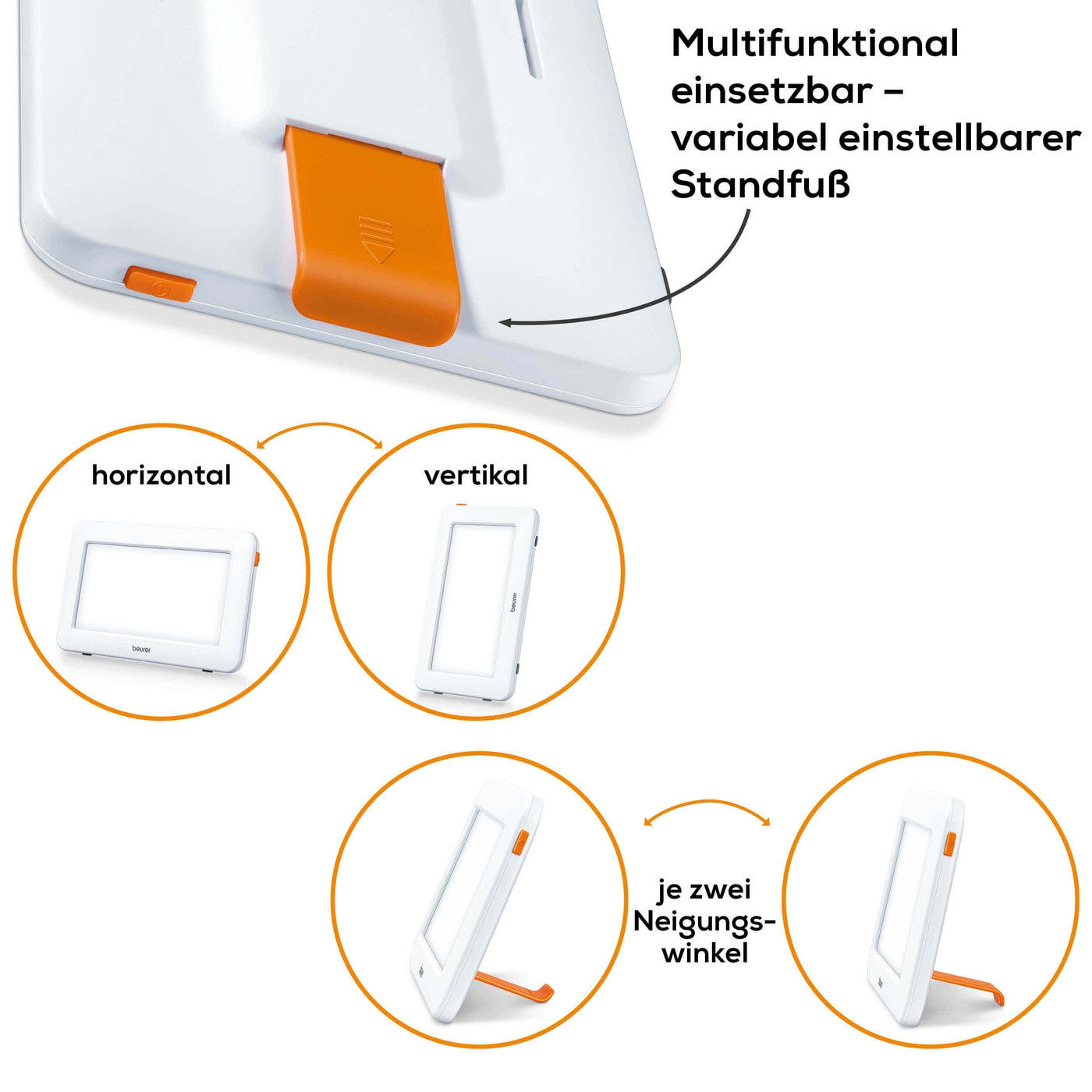 Beurer Tageslichtlampe TL 20-Kompakte Tageslichtlampe horizontal & vertikal anwendbar mit variablem Standfuß