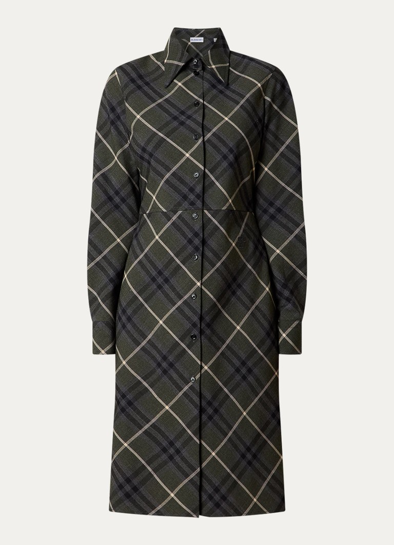 Vestido camisero corto de mezcla de lana a cuadros de Burberry