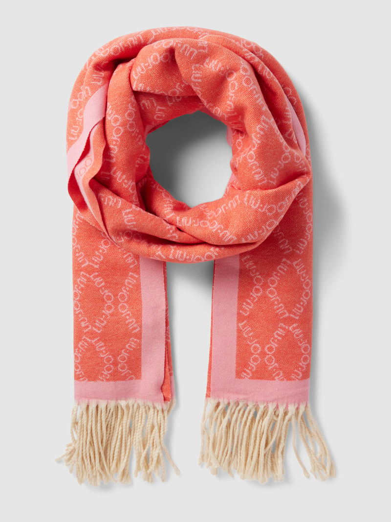 Schal mit Allover-Label-Stitching Modell 'Stola Jaquard' in rosa