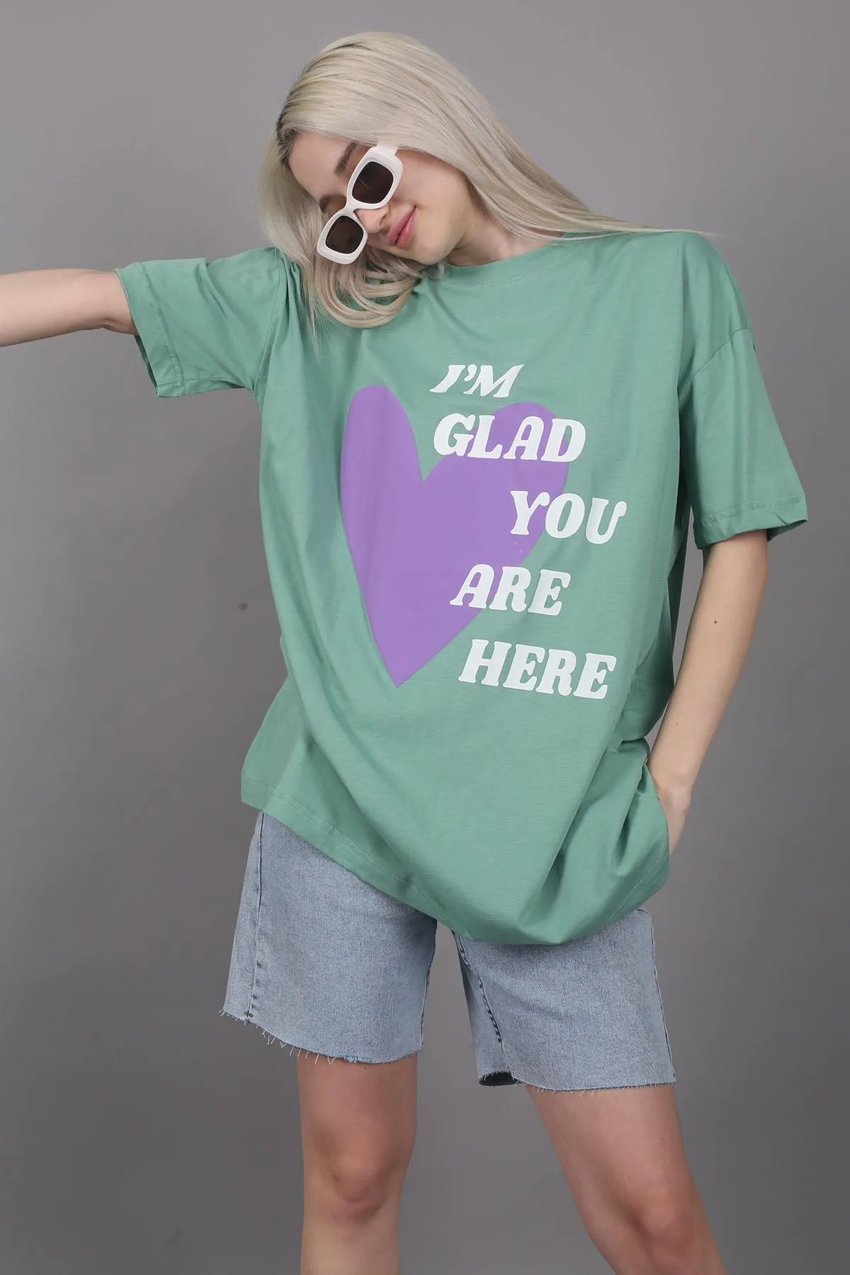 Madmext  Mad Girls Grün bedrucktes T-Shirt Mg1202