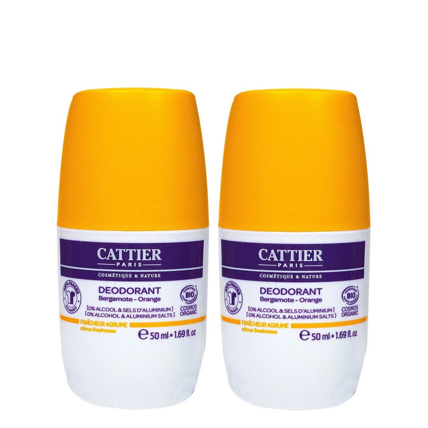 Cattier Bergamote - Orange Lot Déodorant Roll-on 24h Bio 2 x 50 ml