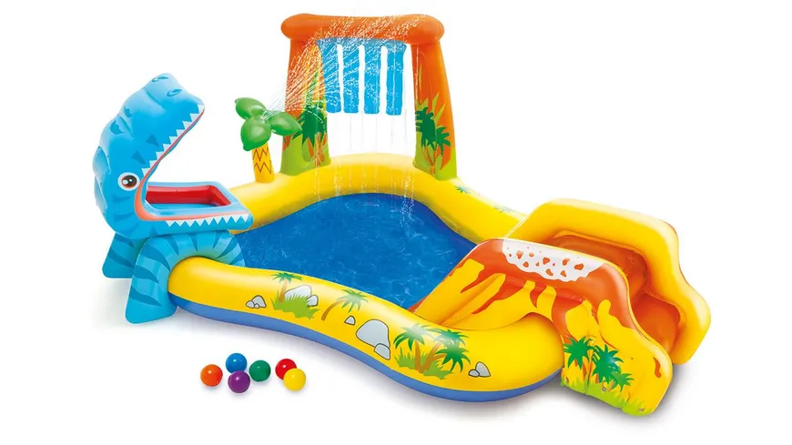 Intex - Dinosaurier Planschbecken mit Palmen-Wassersprühgerät und 6 Bällen