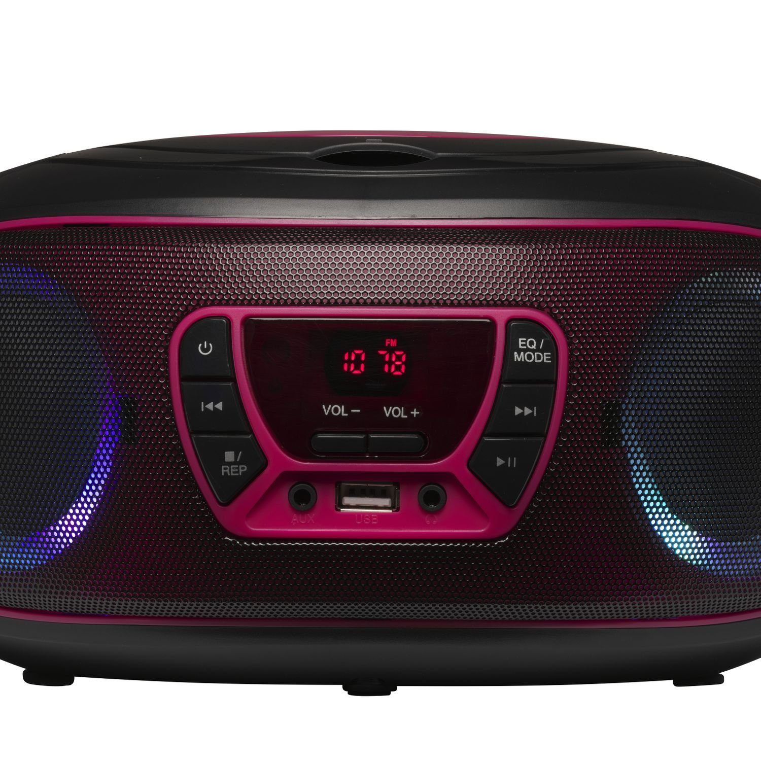 Denver TCL-212BT Pink tragbarer CD-Player (Bluetooth, USB, AUX-IN, Kopfhörerausgang und LED Partylicht)