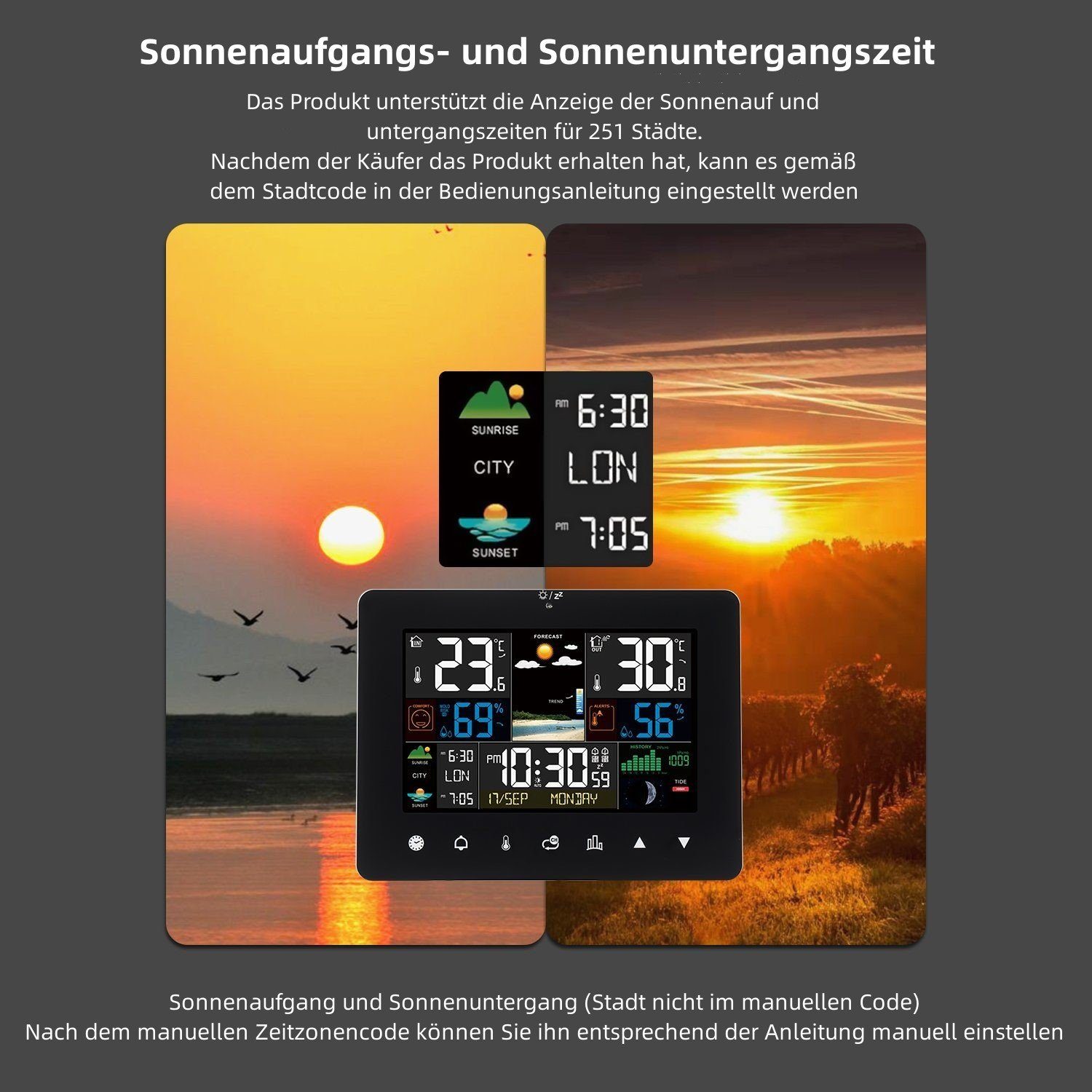 LETGOSPT Funkwetterstation mit Außensensor, Funk Wetterstationmit Kalender Funkwetterstation (Kalender Thermometer Hygrometer Farbdisplay)