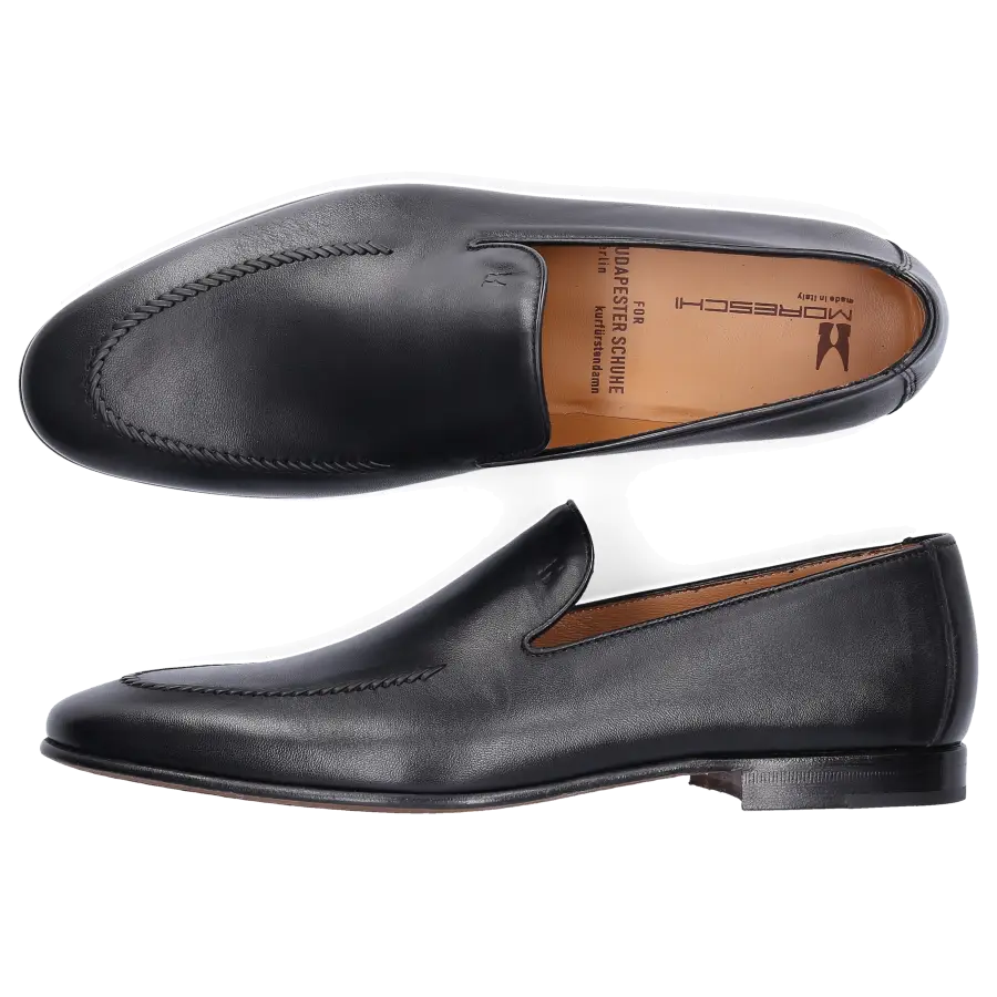 Moreschi - Loafer SARATOGA Kalbsleder Logo schwarz - schwarz