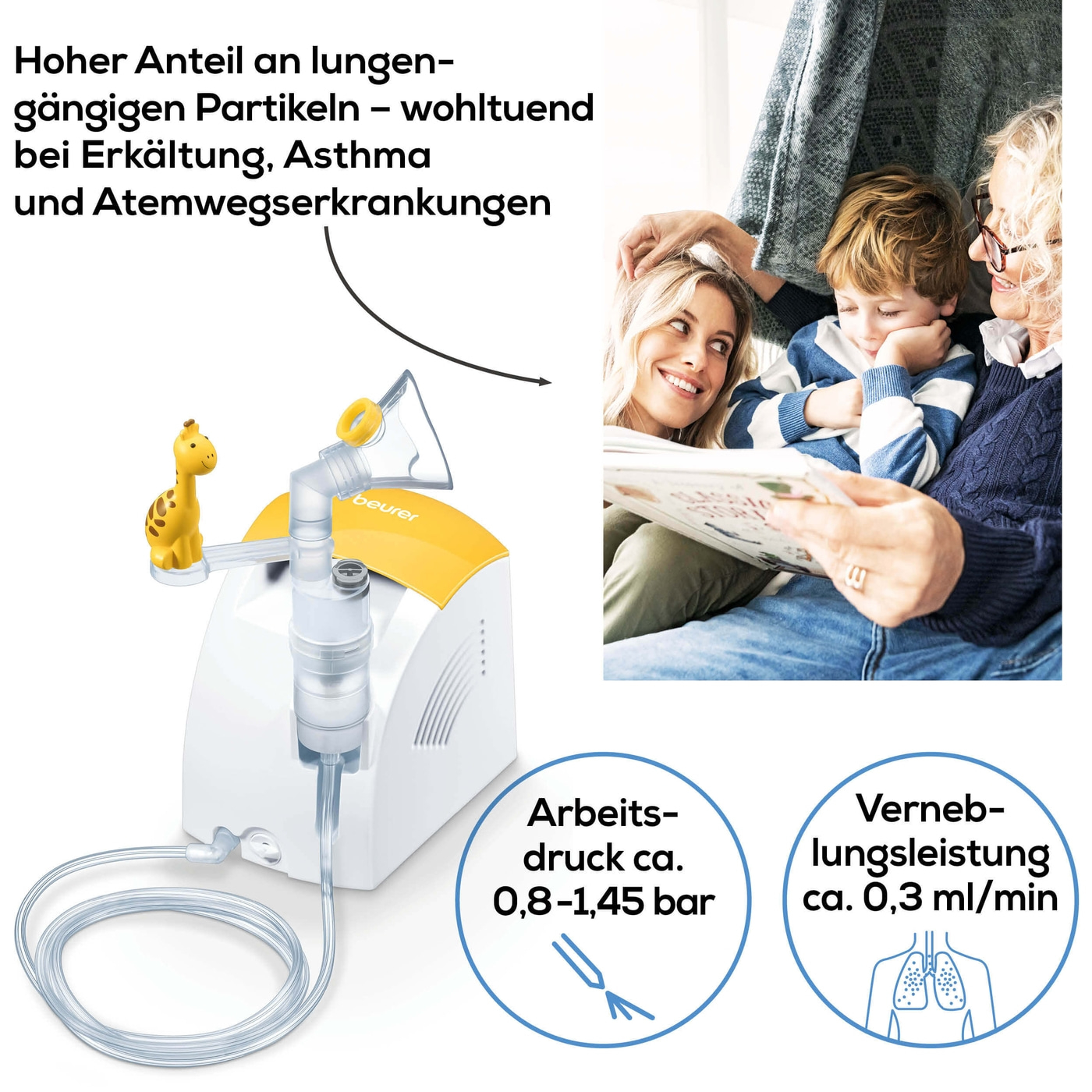 Beurer Inhalator IH 26 Kids-Kinder Inhalator mit Kompressor-Drucklufttechnologie inkl. Zubehör zum Spielen