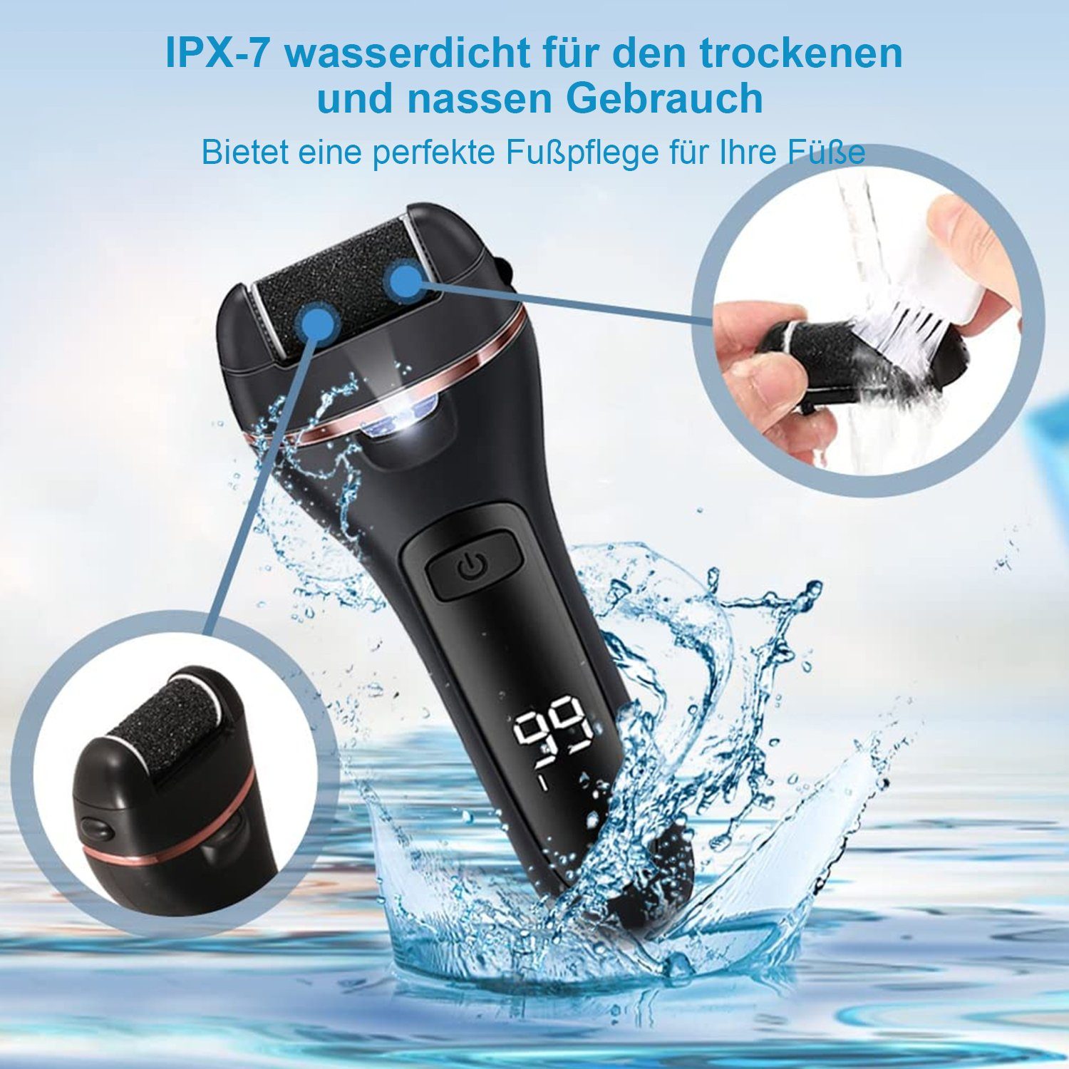 Kpaloft Elektrischer Hornhautentferner, Pediküre-Set 3 Ersatzwalzen 2 Modi USB
