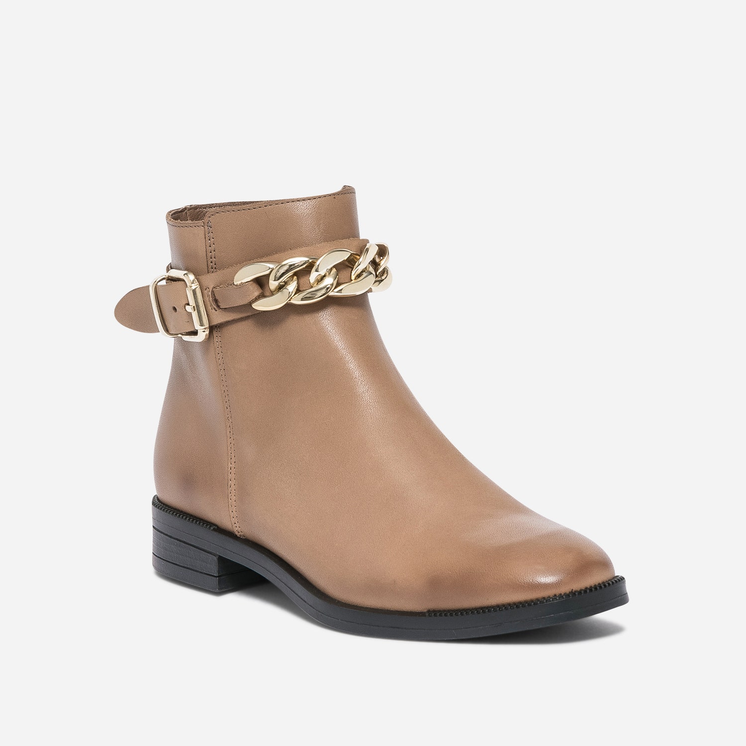 Boots camel éco-conçu en cuir avec maxi-chaîne