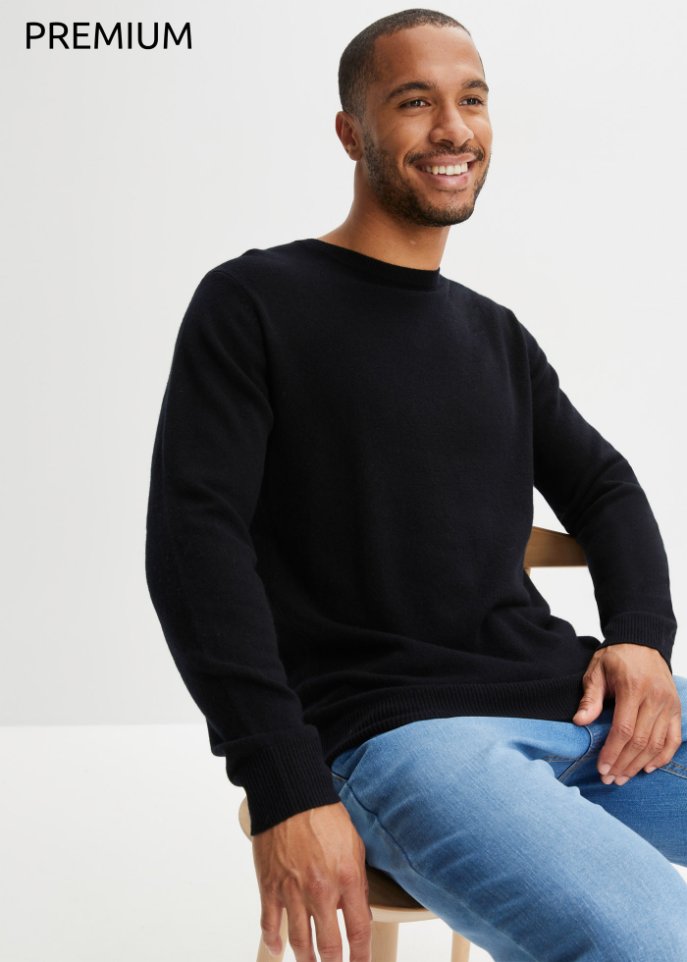 Premium Wollpullover mit Good Cashmere Standard®-Anteil, Rundhals