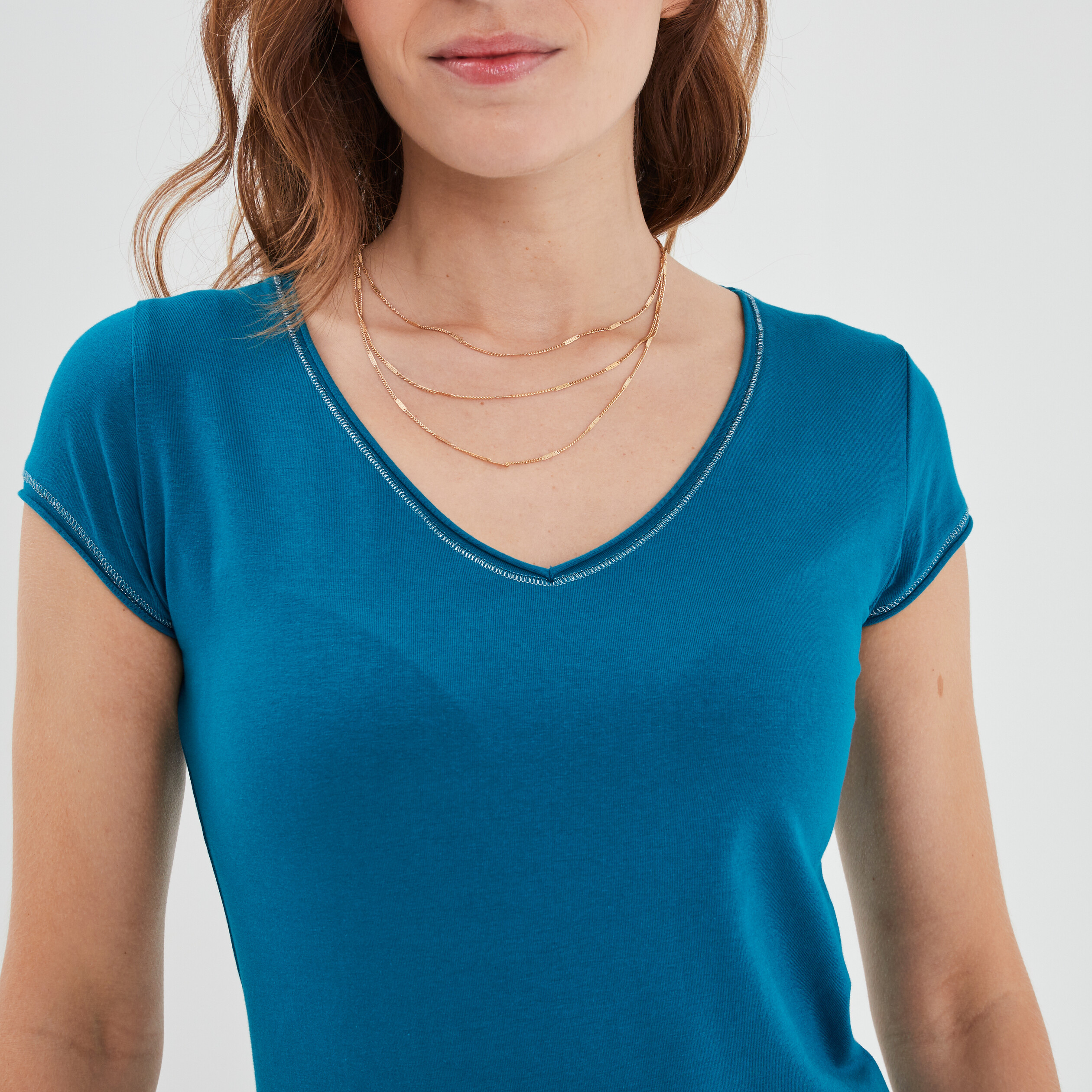 T-shirt manches courtes ajusté bleu canard femme | La Halle