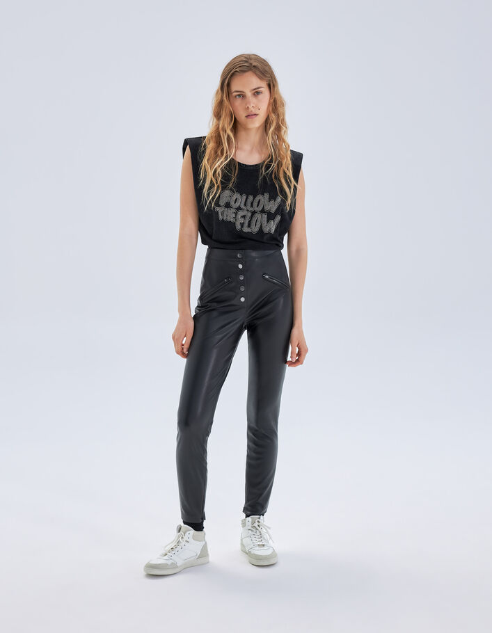 Pantalon skinny noir rock à pressions apparents Femme