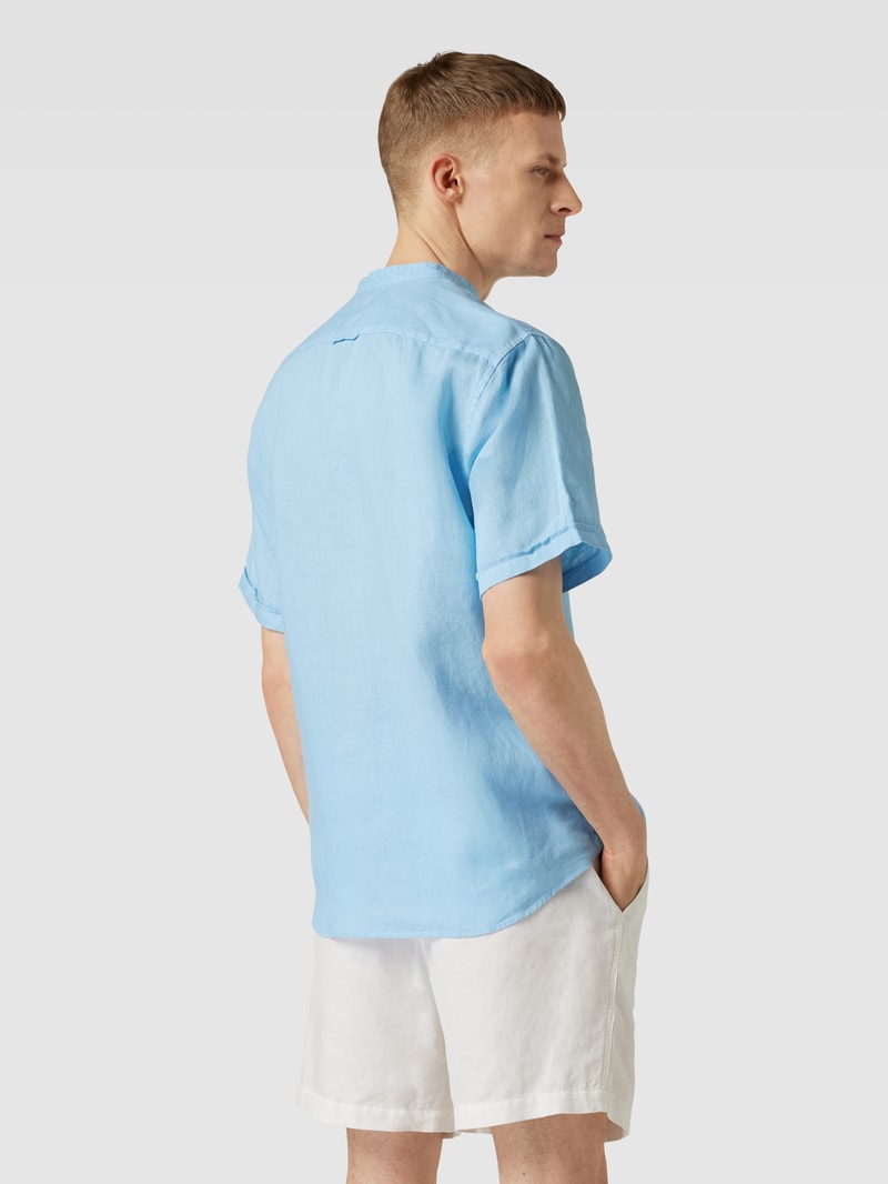 Regular Fit Leinenhemd mit Maokragen in hellblau