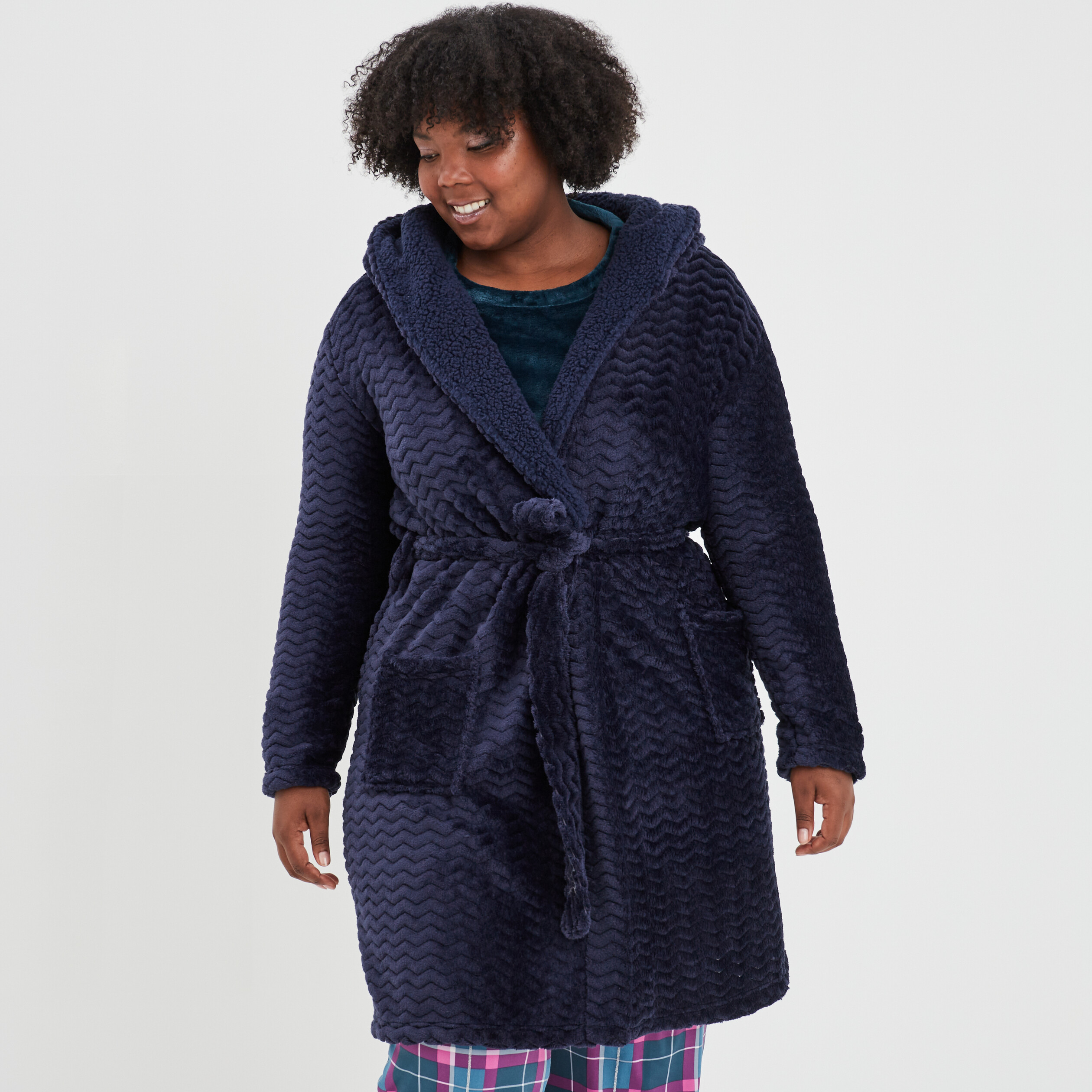 Peignoir velours fils métallisés bleu marine femme grande taille | La Halle