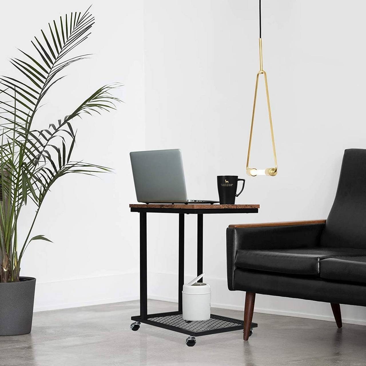 Woltu Couchtisch, Beistelltisch mit Rollen aus MDF Metall Industriedesign