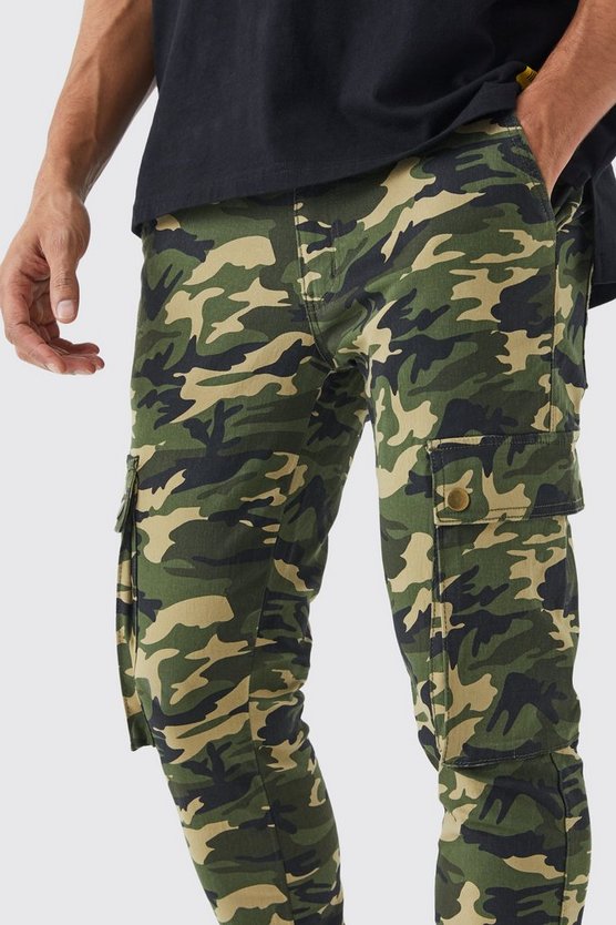 Skinny Camouflage Cargo-Hose mit Druckknöpfen