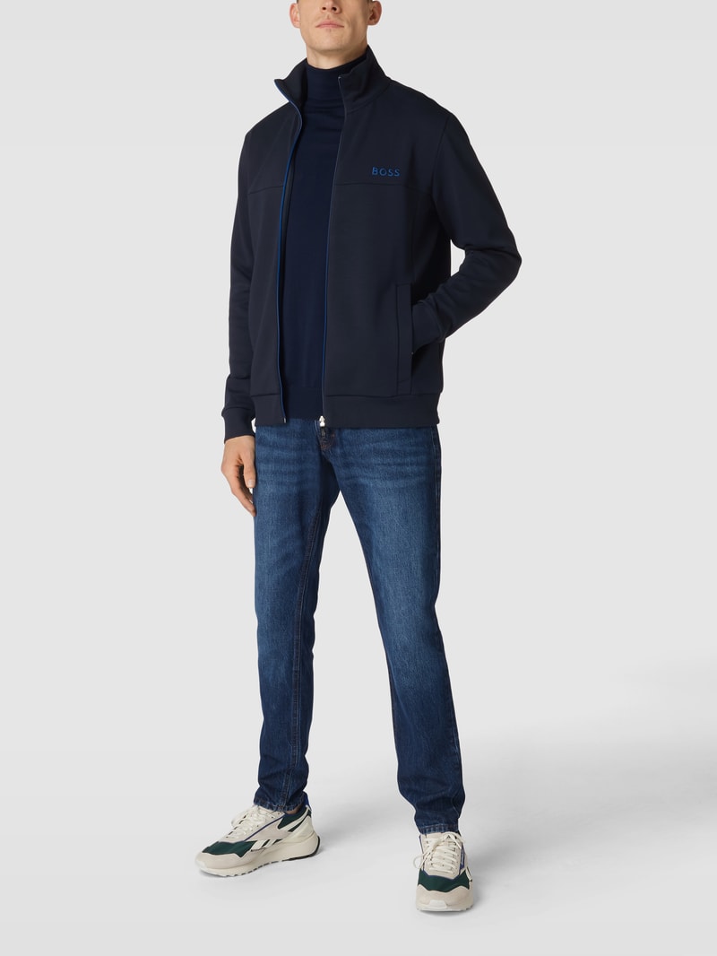 Sweatjacke mit Label-Stitching Modell 'Skaz' in dunkelblau