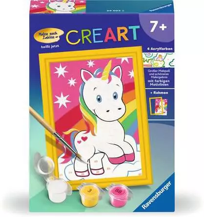CreArt Süßes Einhorn - Malen nach Zahlen für Kinder ab 7 Jahren