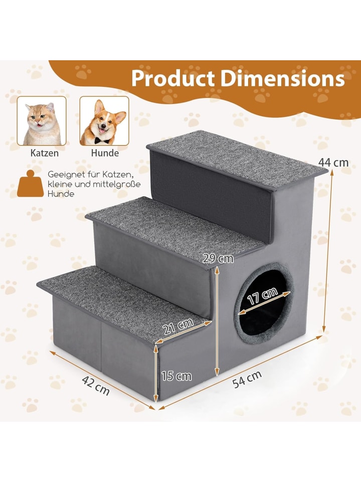 COSTWAY Hundetreppe 3 Stufen Faltbar in Grau günstig kaufen onesize