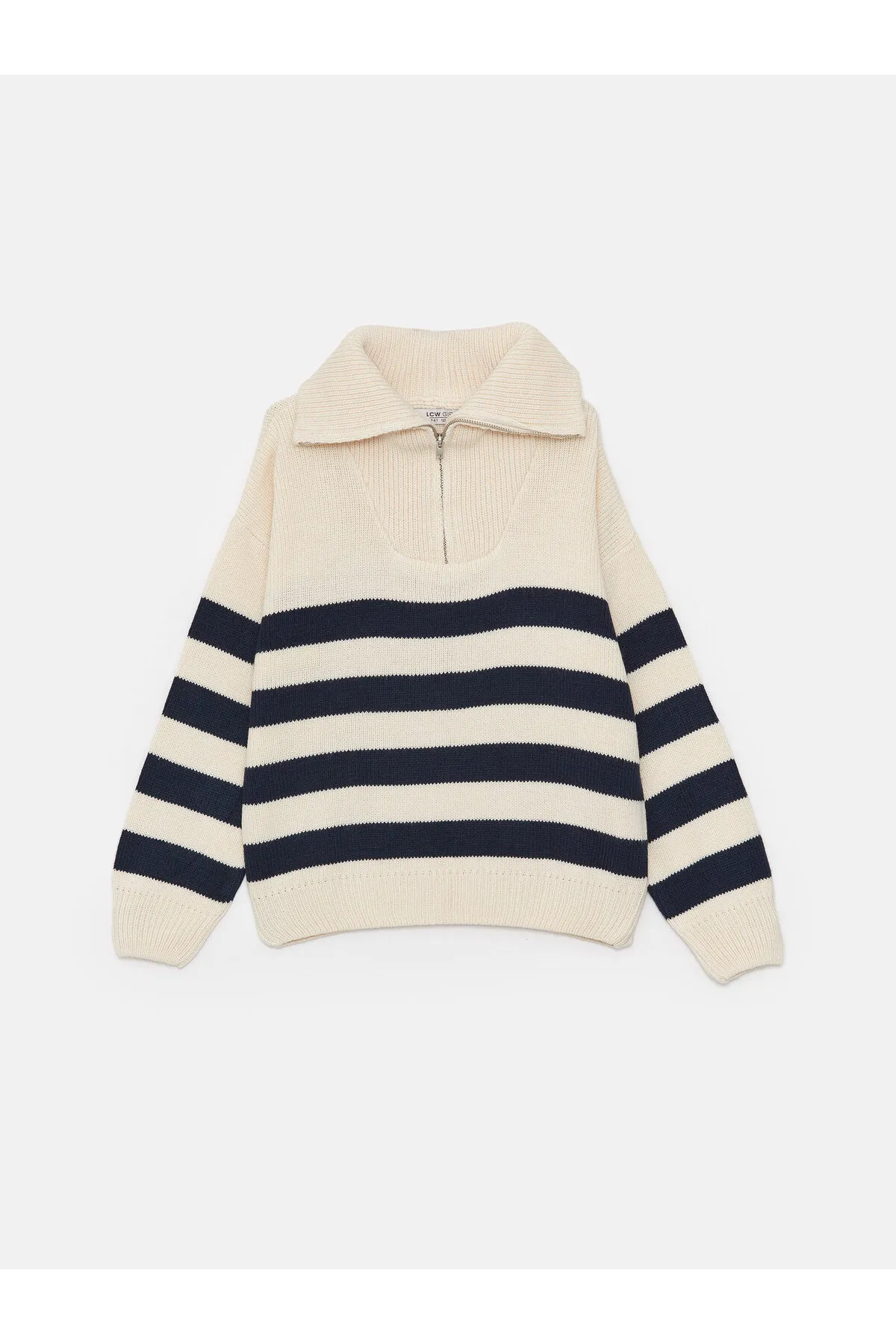 LC Waikiki  Gestreifter Langarm-Strickpullover mit Polokragen für Mädchen