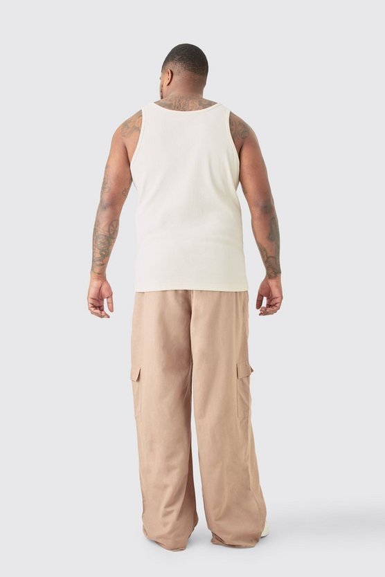 Plus Oversize Leinen-Cargohose mit elastischem Bund