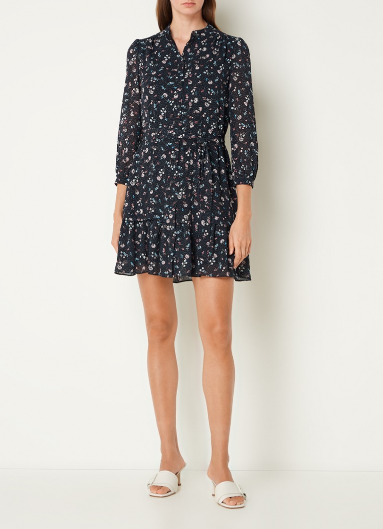 Abito corto a blusa Hobbs Pearl con stampa floreale e cintura da annodare