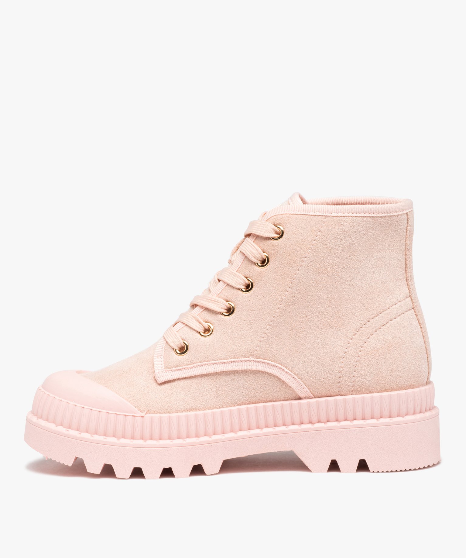 Baskets femme mid-cut en toile unie à semelle crantée rose | GEMO