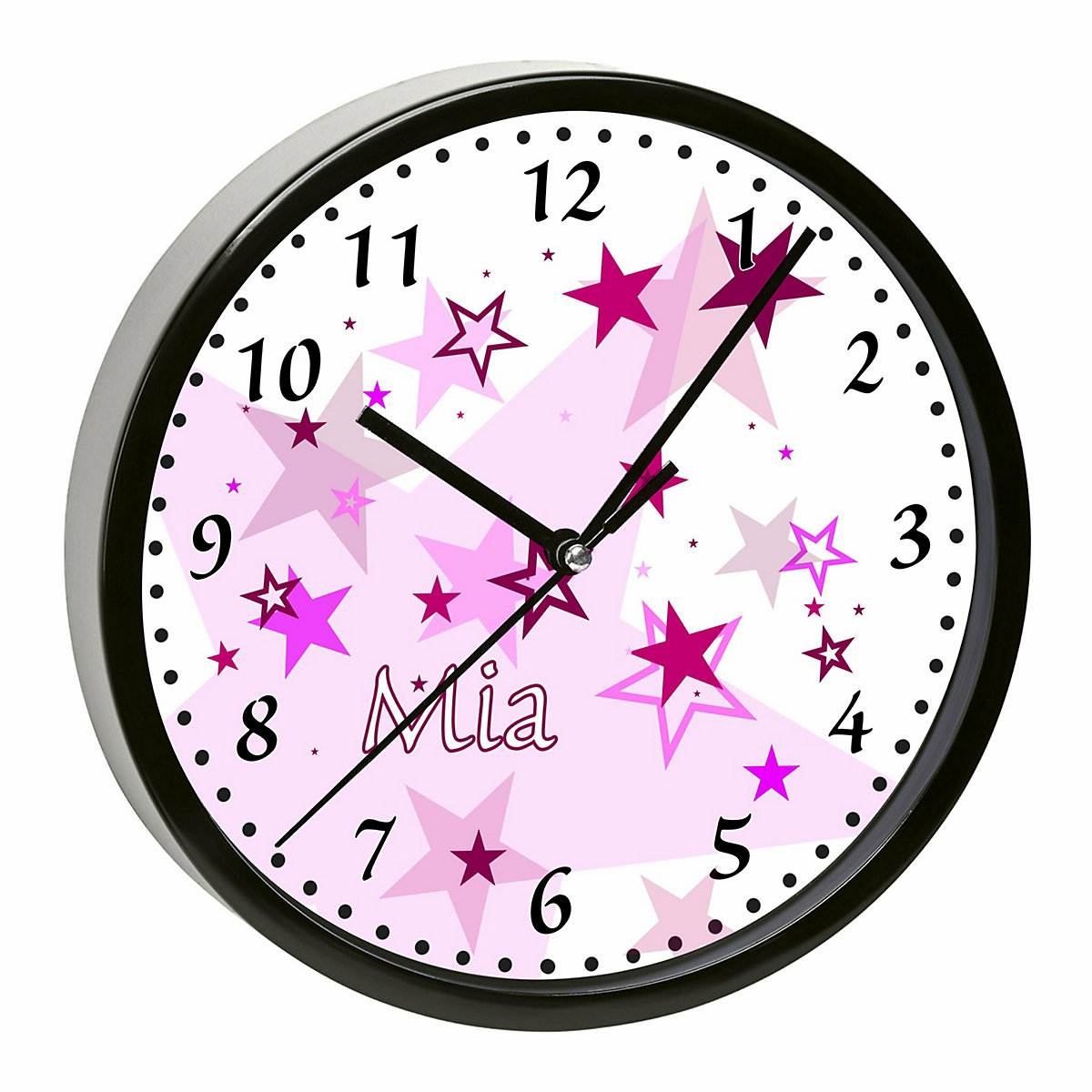 Kinder Wanduhr personalisiert mit Name Sternenhimmel Rosa