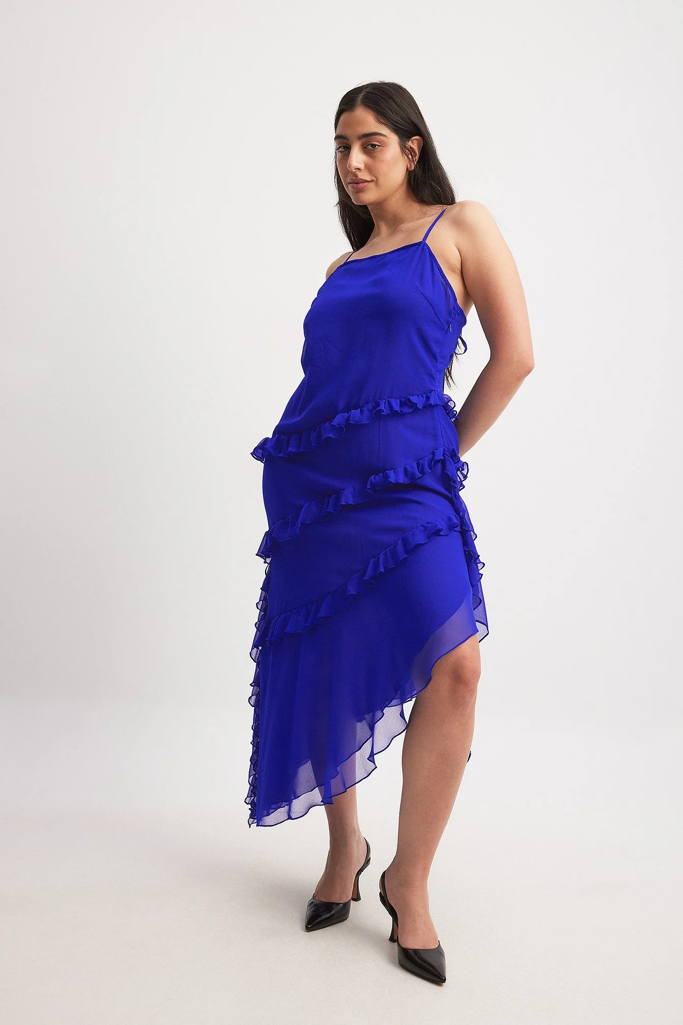 Chiffon-Midikleid mit Rüschen