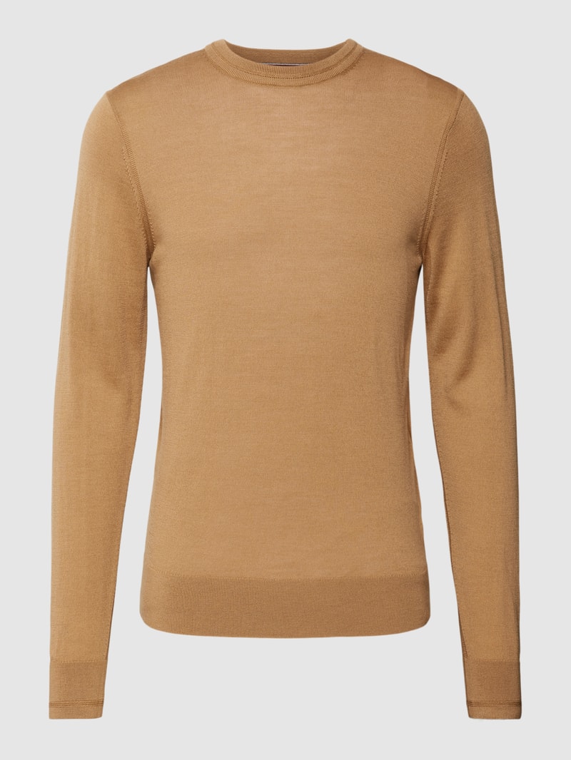 Wollpullover mit Label-Stitching und Seide-Anteil in camel