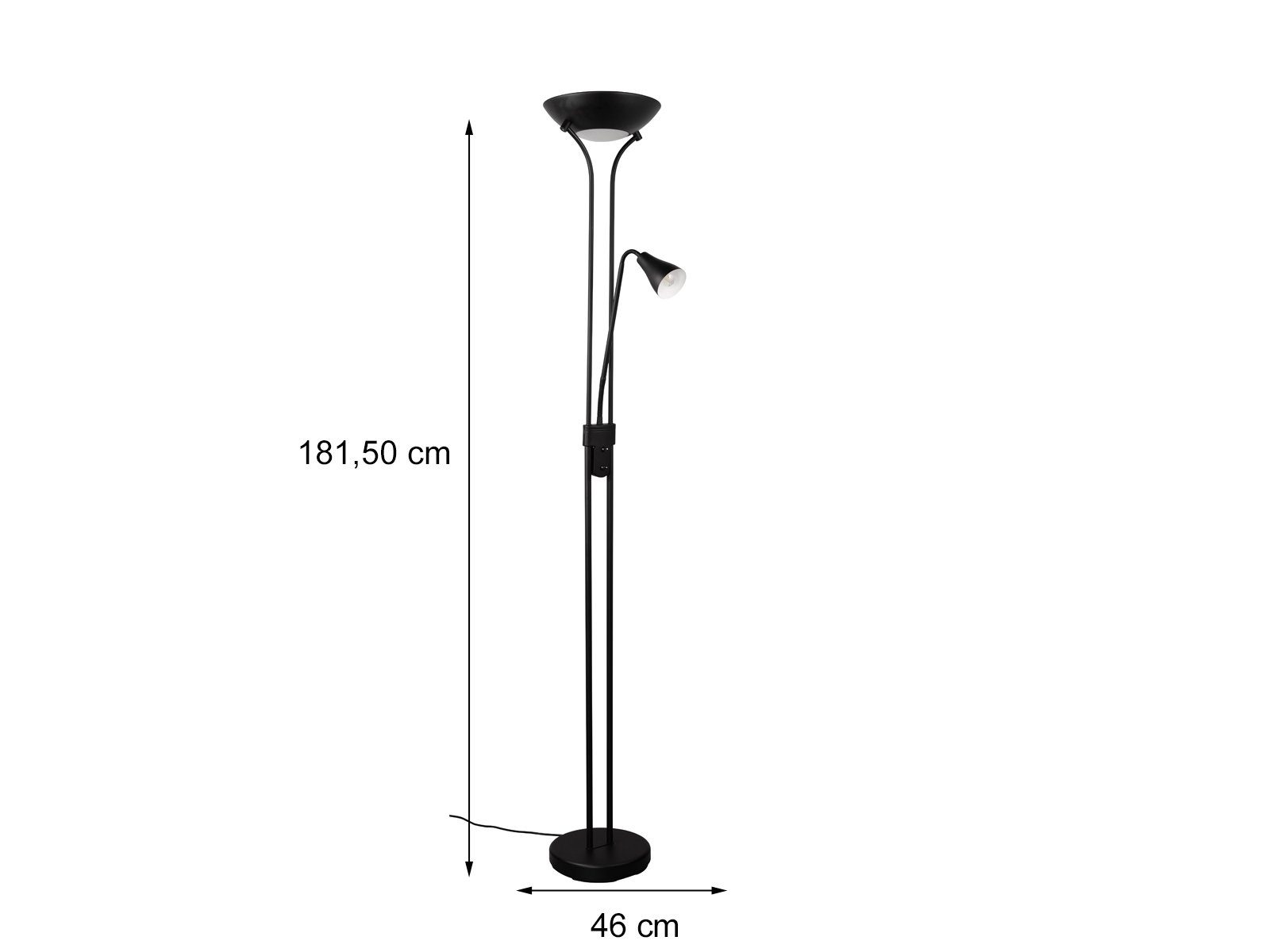 meineWunschleuchte LED Deckenfluter, Dimmfunktion, LED wechselbar, Warmweiß, große Designer Steh-Lampe mit Leselampe dimmbar Schwarz für Ecke 181cm