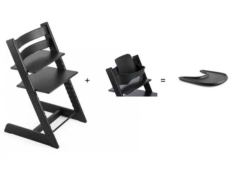 Chaise Tripp Trapp Chêne Noir avec Baby Set et tablette