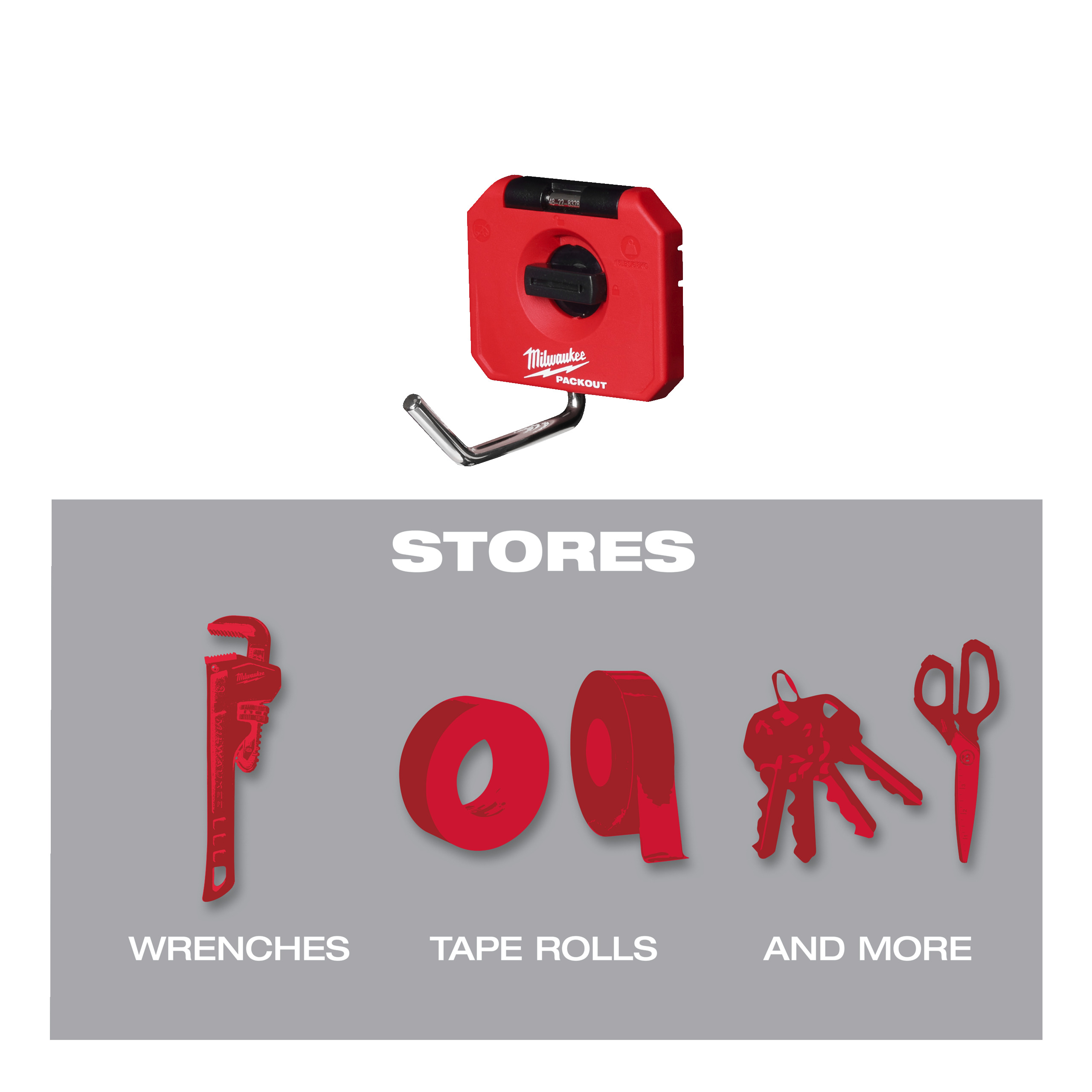 „Milwaukee Accessories“ 4932493383 PACKOUT™ vienas tiesus kabliukas