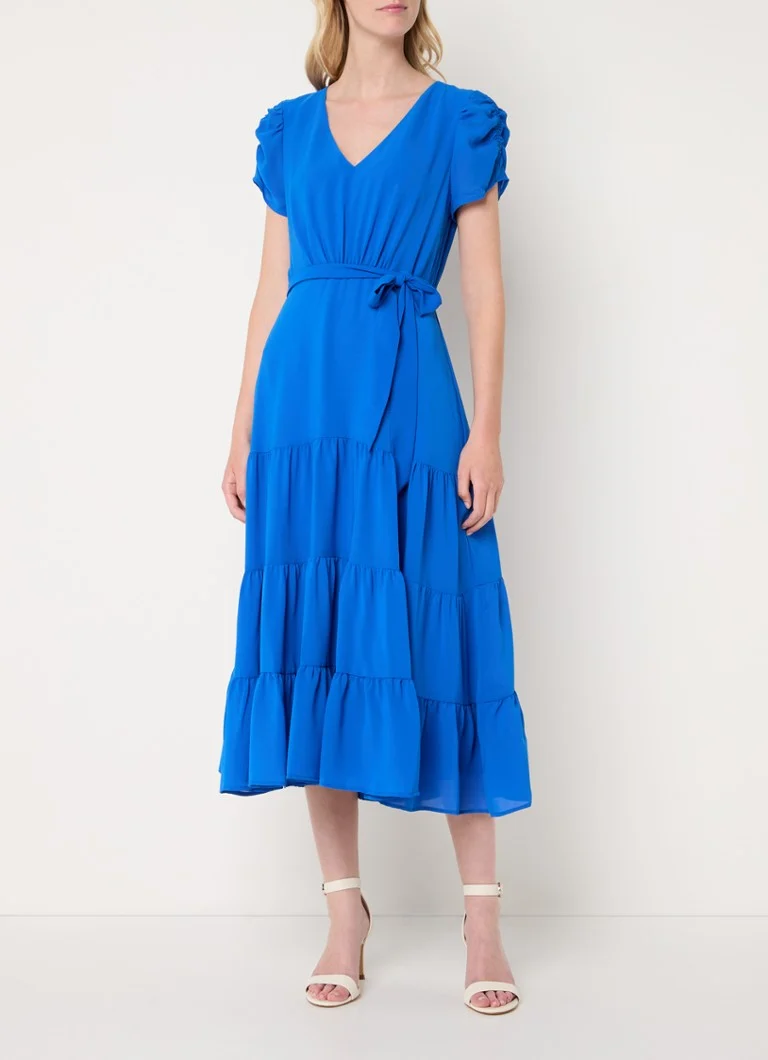 Vestido midi Phase Eight Lola con volantes y cinturón de lazo.