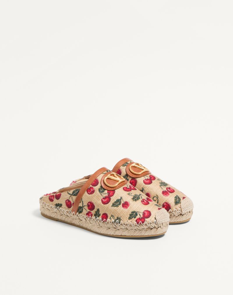 VLogo Signature Mule i Raffia Jacquard med Kirsebærmotiv 25 mm