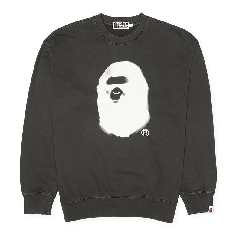 A Bathing Ape Spray Ape Head Garmint Dyed Crewneck M black