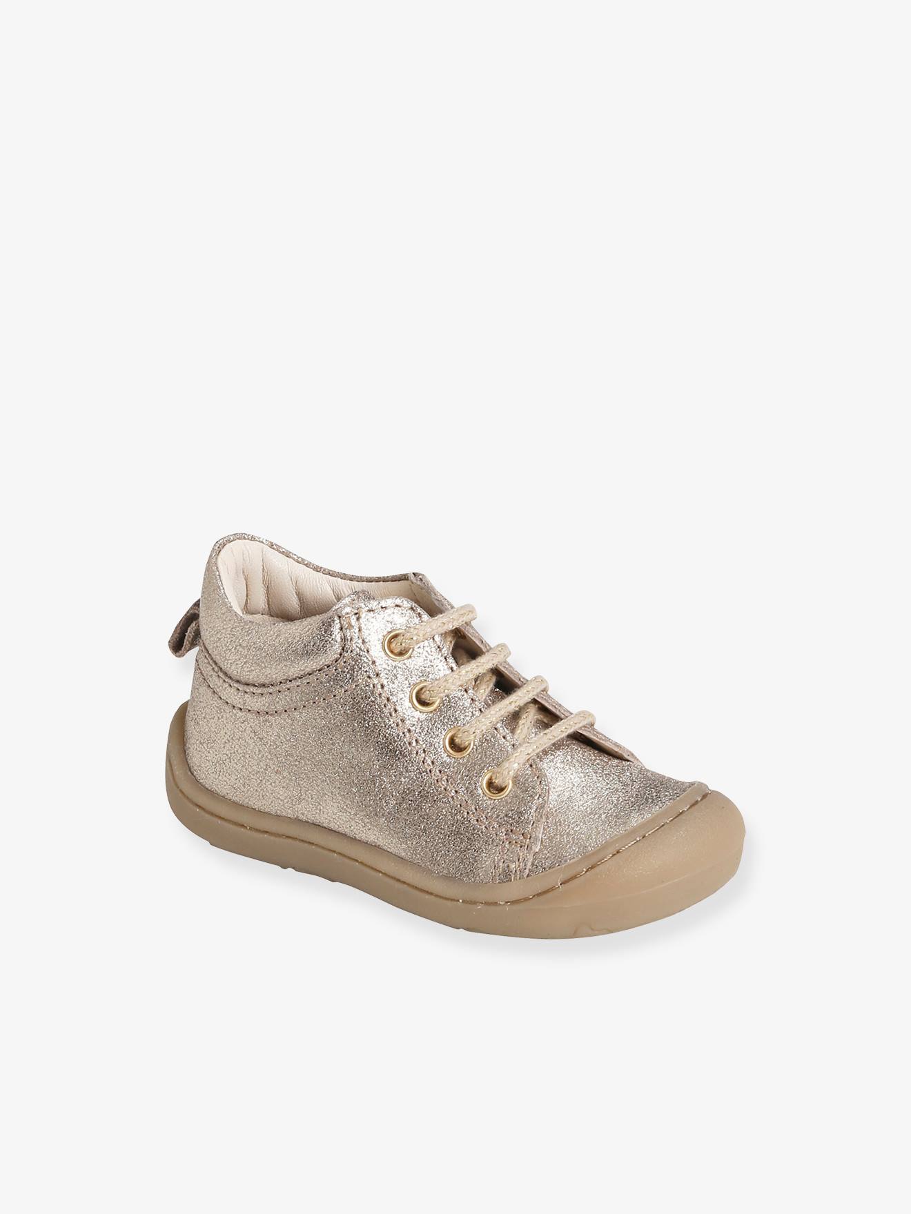 Bottillons lacés cuir souple bébé premiers pas or