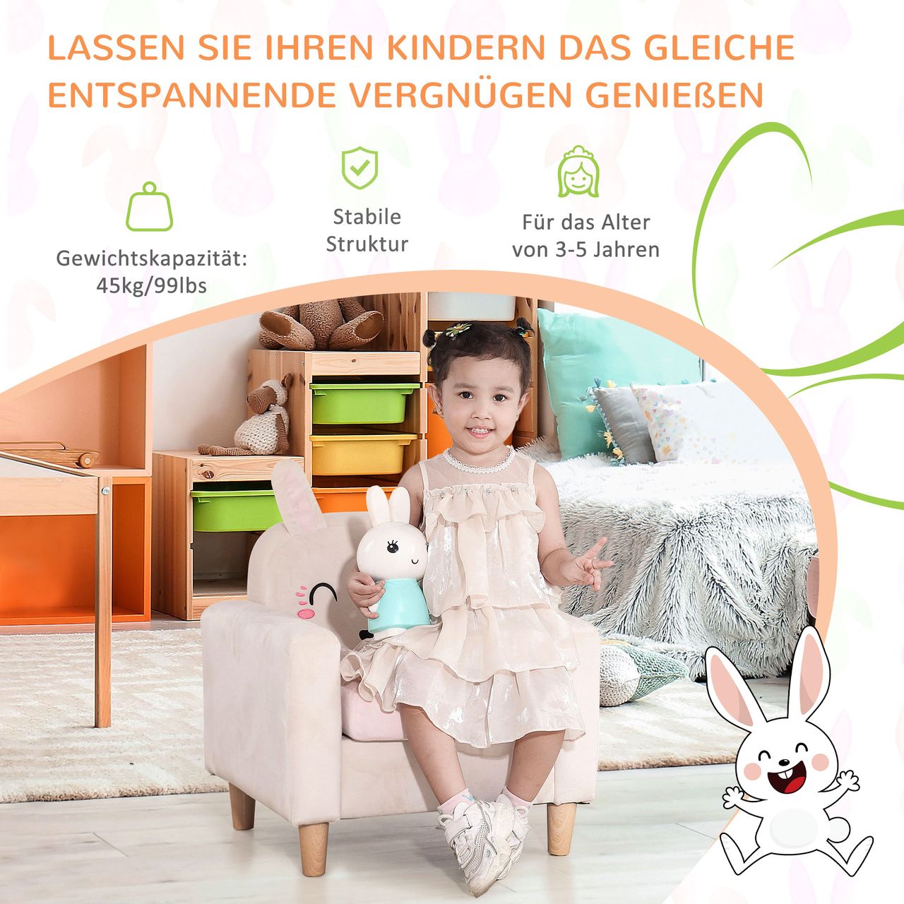 HOMCOM Kindersofa, Kindersessel, Kindercouch mit Samtoptik für Kinder 3-5 Jahre