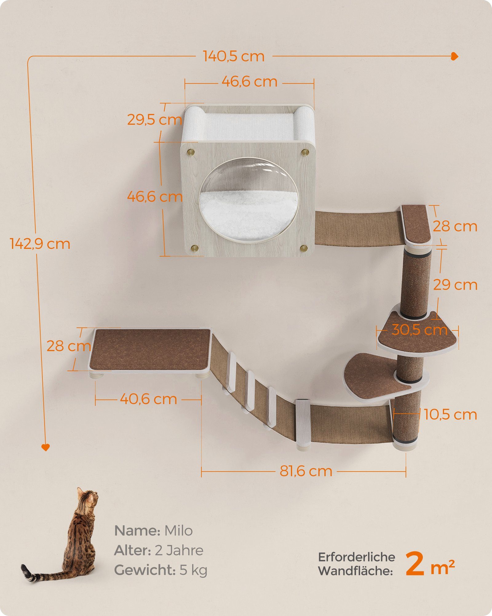FEANDREA Katzen-Kletterwand, Kratzbaum Clickat Oasis Katzenmöbel 5er Set, waschbar