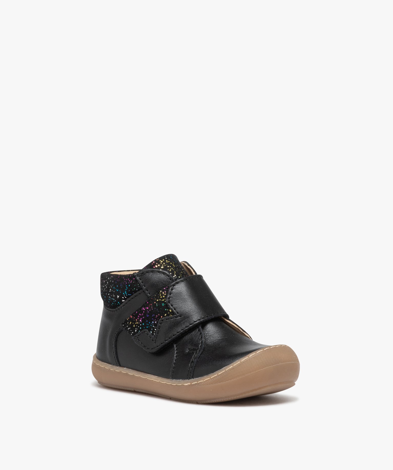 Chaussures premiers pas bébé fille en cuir uni avec col et... noir | GEMO