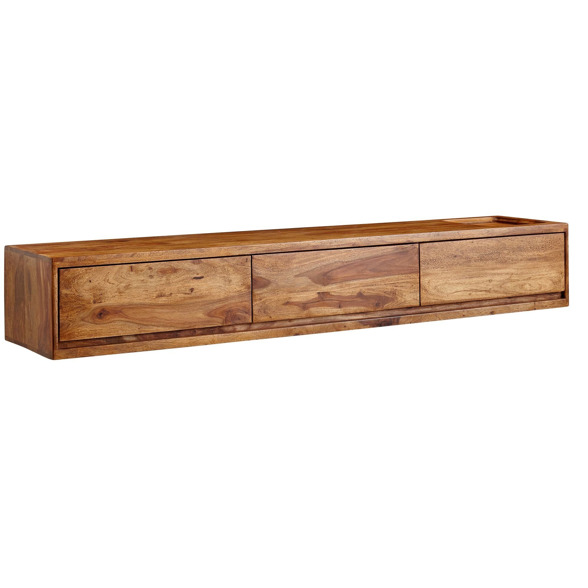 FINEBUY Lowboard FB79710 (TV-Board Hängend Sheesham Massivholz 160x25x35 cm), TV-Schrank mit Stauraum, Fernsehkommode Modern