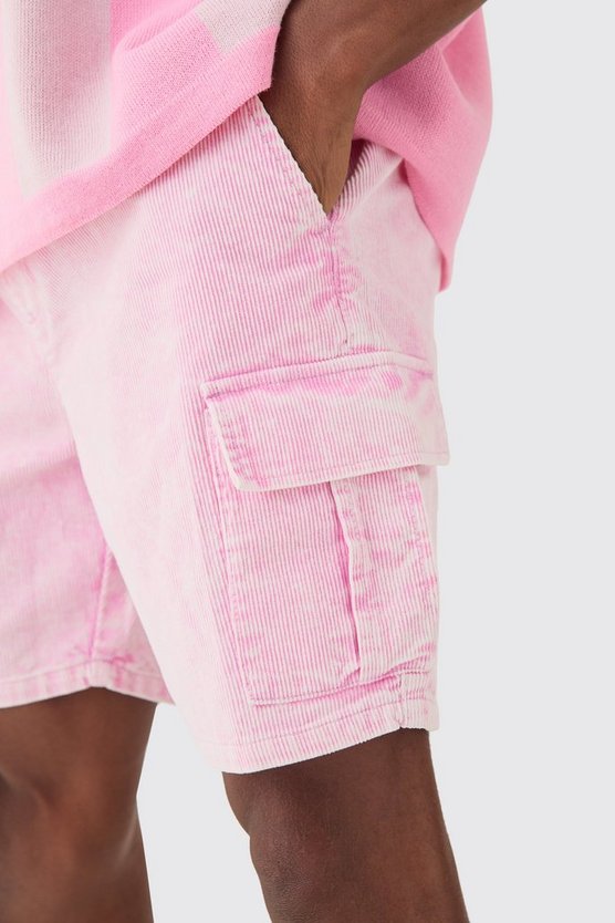 Slim-Fit Cord Cargo-Shorts mit elastischem Bund und Acid-Waschung