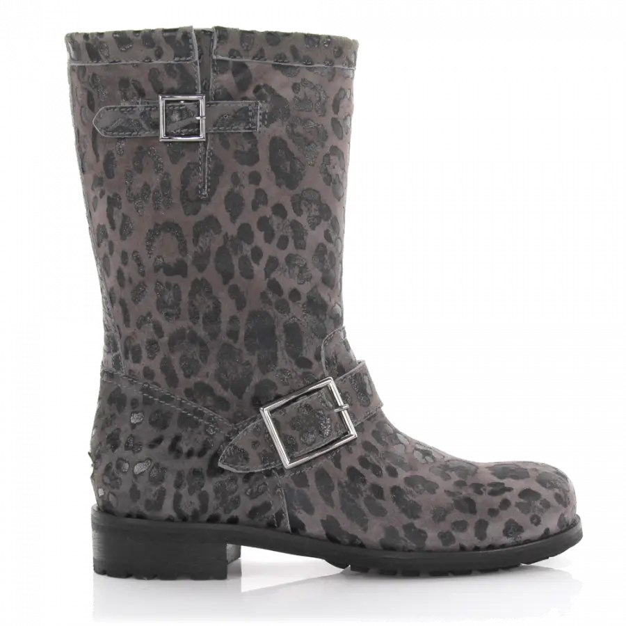 Jimmy Choo - Stiefel Kalbsleder Veloursleder Leo Print Zierschnalle grau - grau