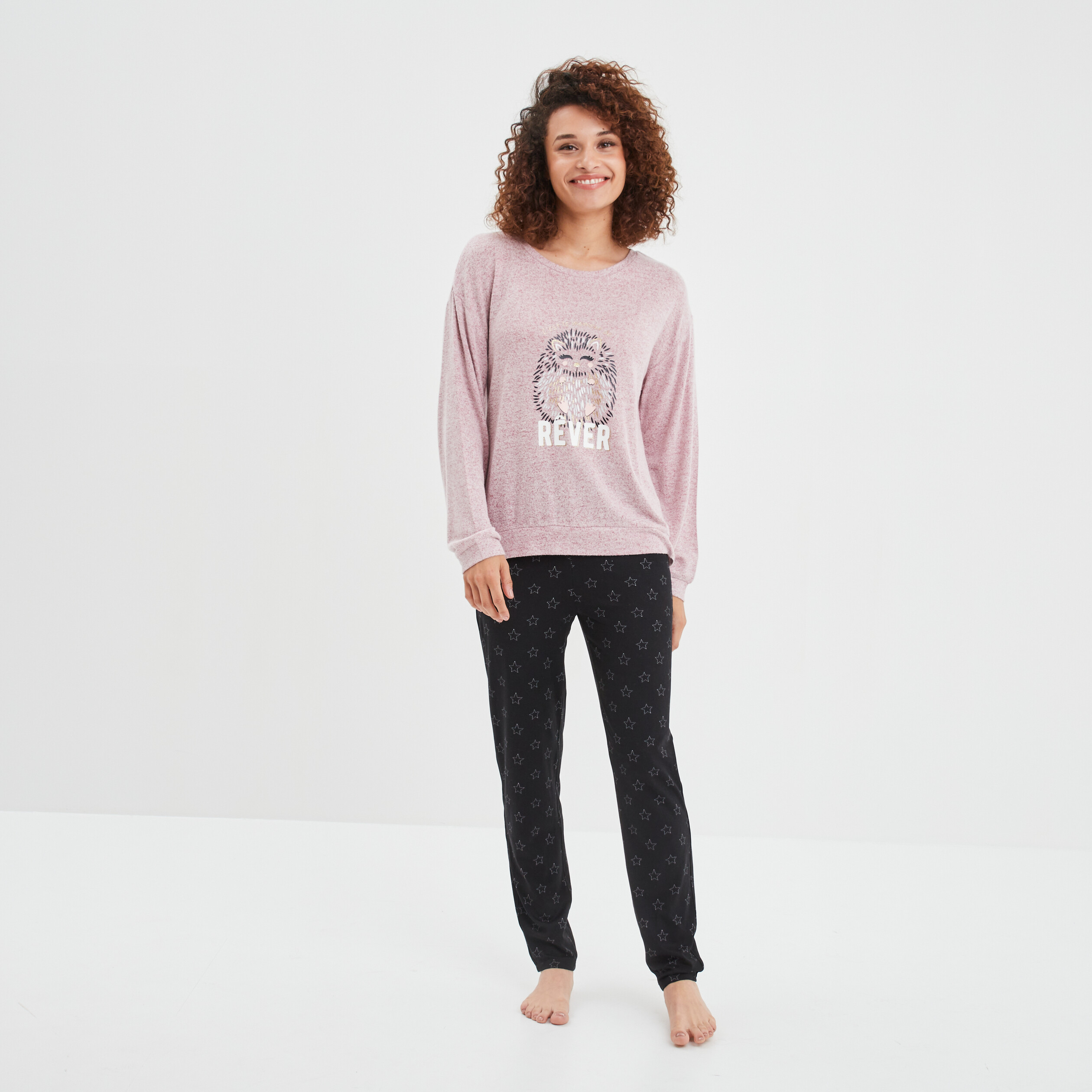 Ensemble pyjama 2 pièces rose framboise femme | La Halle