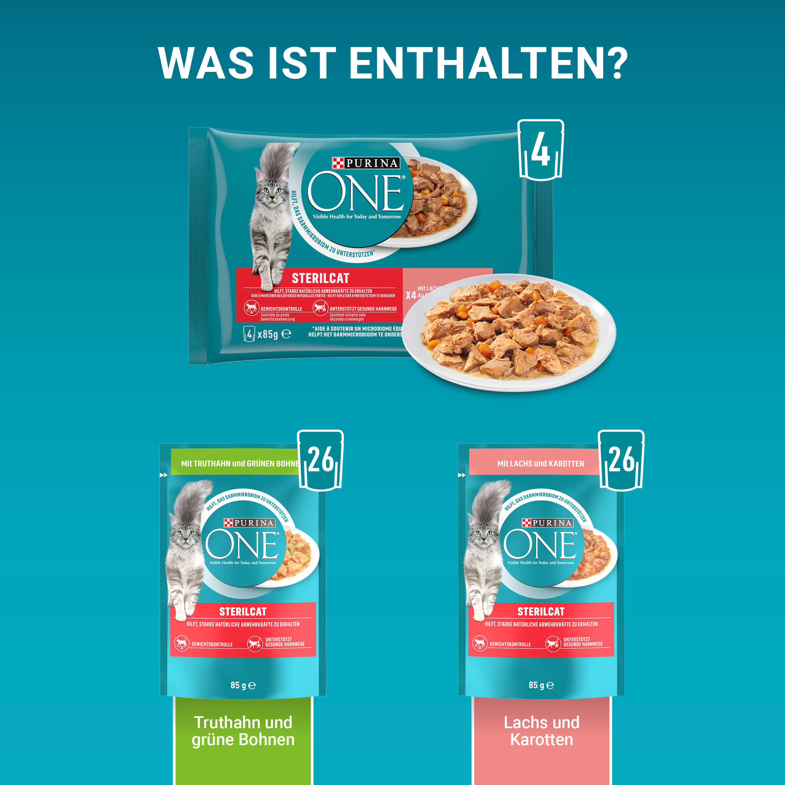 Purina ONE Nassfutter Purina ONE Sterilcat 26x85g mit Lachs und Karotten