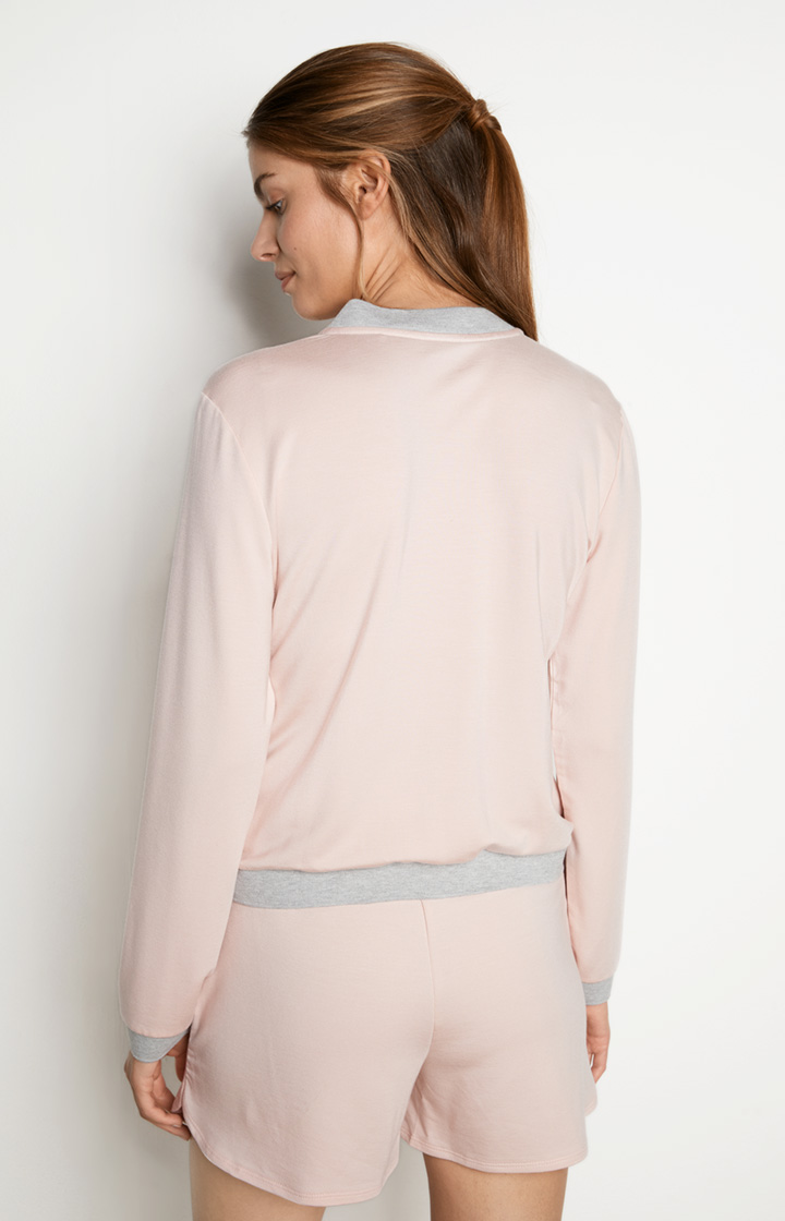 Loungewear Sweatjacke in Rosa/Grau meliert