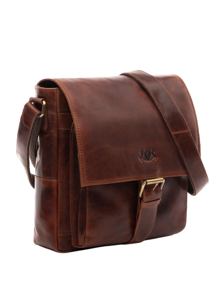 SID & VAIN Leder-Umhängetasche echt Leder Ledertasche groß | Ledertasche cognac NICO in braun günstig kaufen onesize