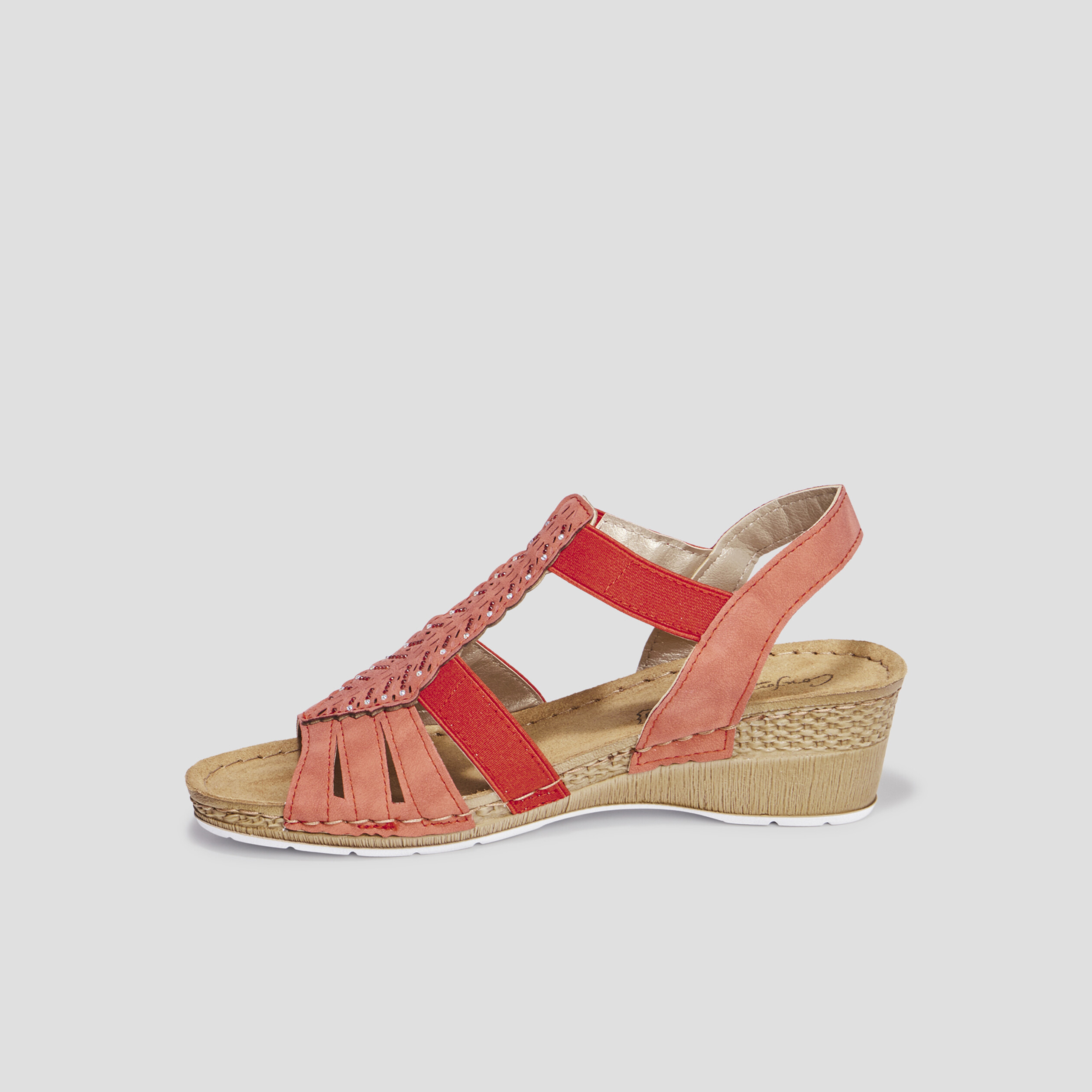 Sandales compensées cuir Confortissimo rouge femme | La Halle