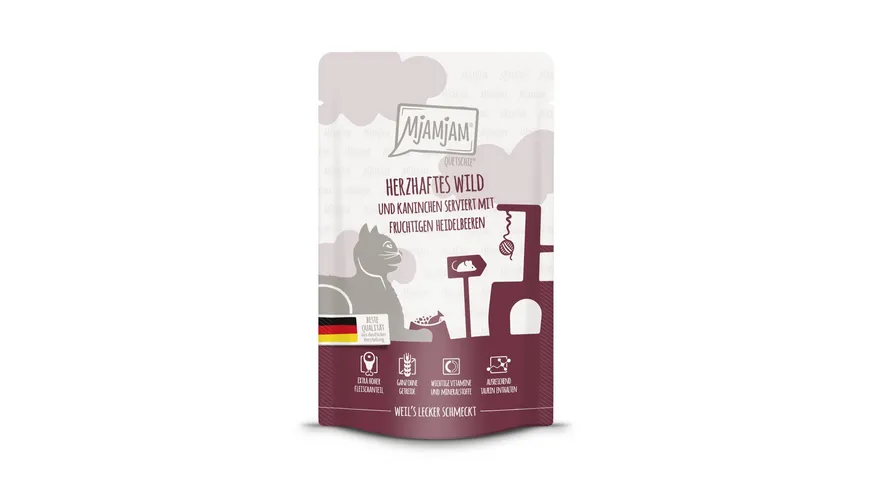 MjAMjAM Katzennassfutter Quetschie herzhaftes Wild & Kaninchen mit fruchtigen Heidelbeeren 125 g