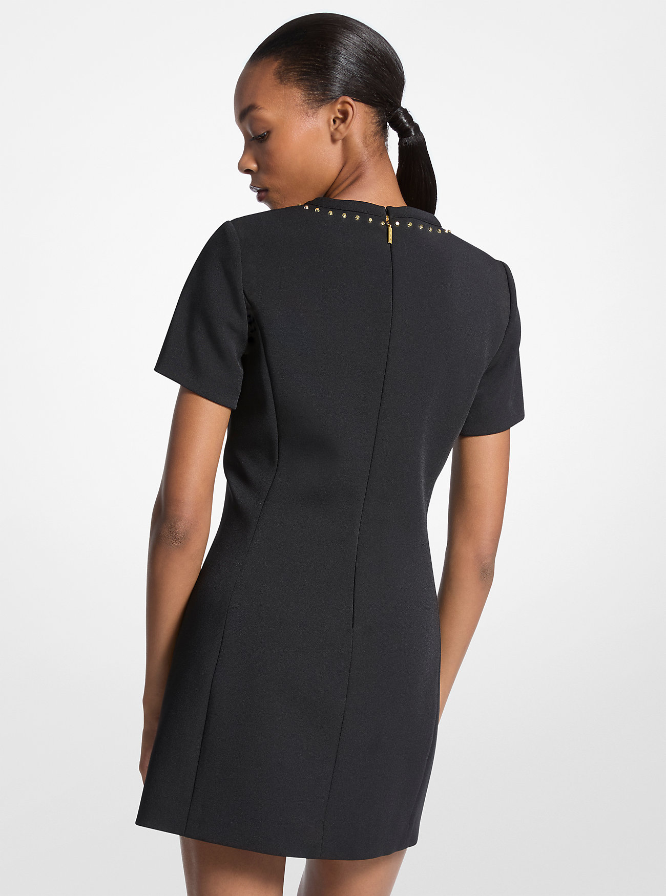 Studded Stretch Crepe Shift Dress - BLACK
