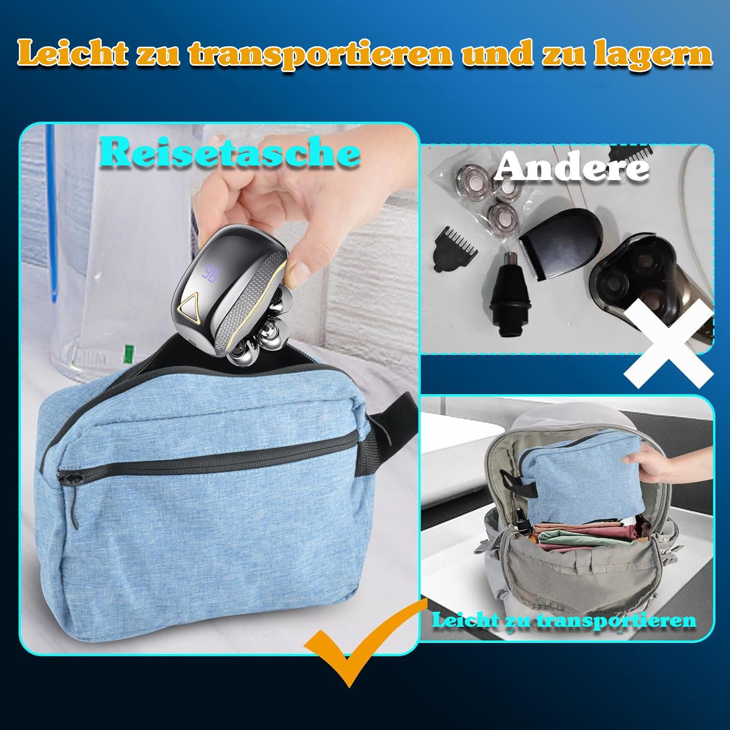 keystar Elektrorasierer 6-in-1 Wasserdichter Rasierer für glatte Köpfe, Nass/Trocken, Elektrorasierer - Herren Pflegeset mit LED-Display, Wiederaufladbar, inklusive Reisetasche, Aufsätze: 6, - 7D Rasierapparat, Haartrimmer, Nasenhaartrimmer, Gesichts